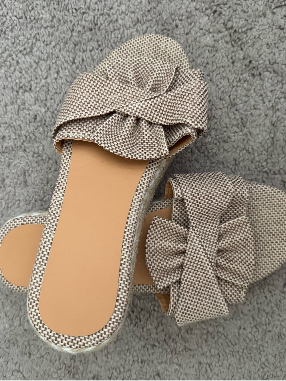 Woven Bow Slide Sandals - Neutral Taupe